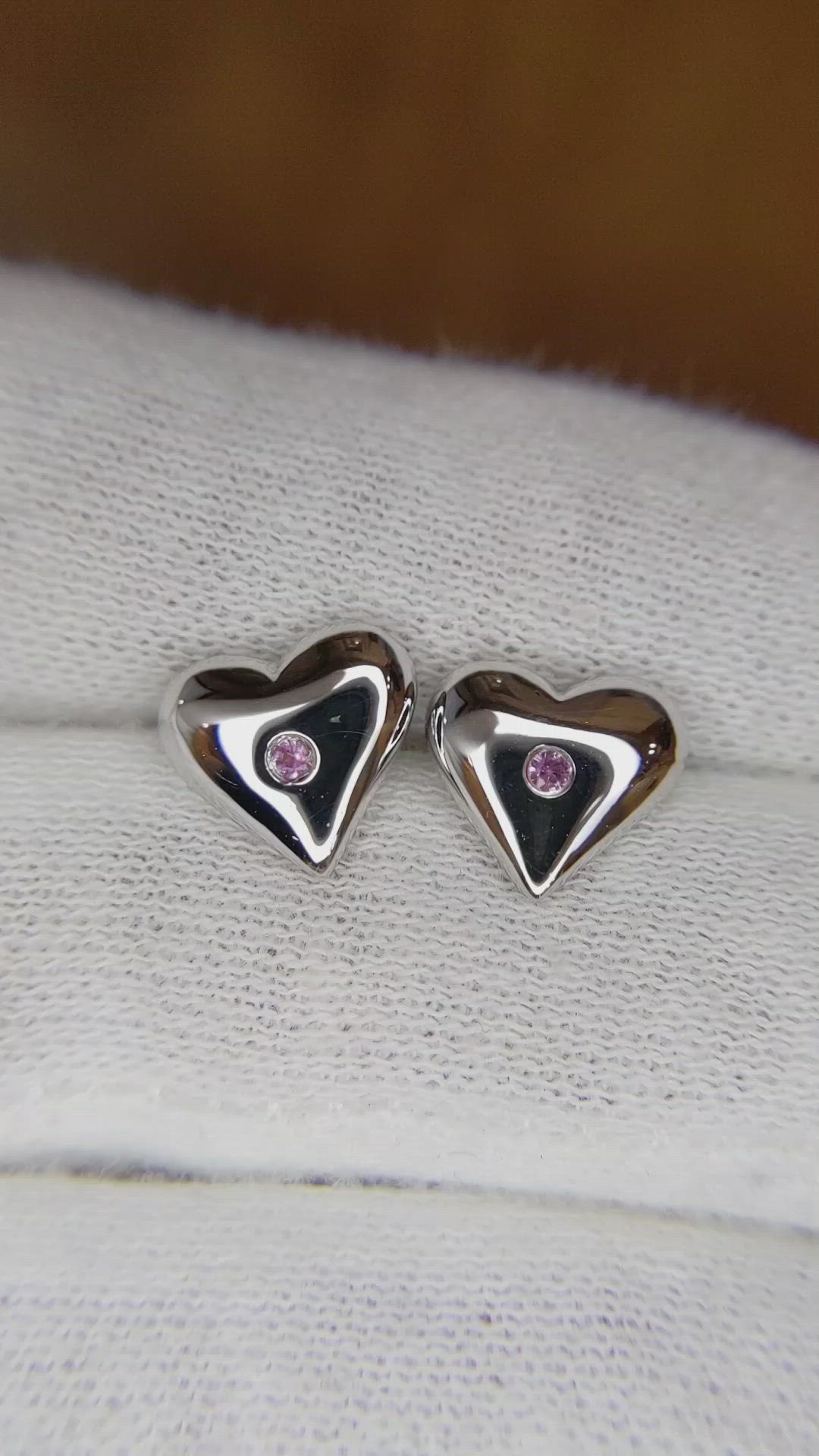 0.04 Ct.Tw. Pink Sapphire Studs Earrings, Silver Size Video