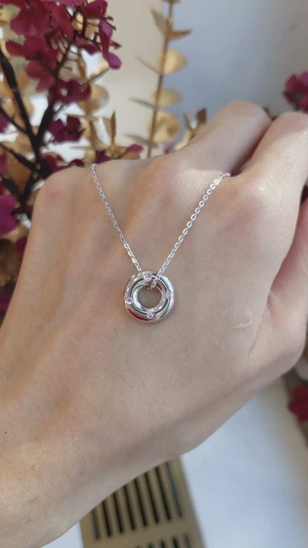 0.08 Ct. Pink Sapphire Accent Stones Pendant, Silver Size Video