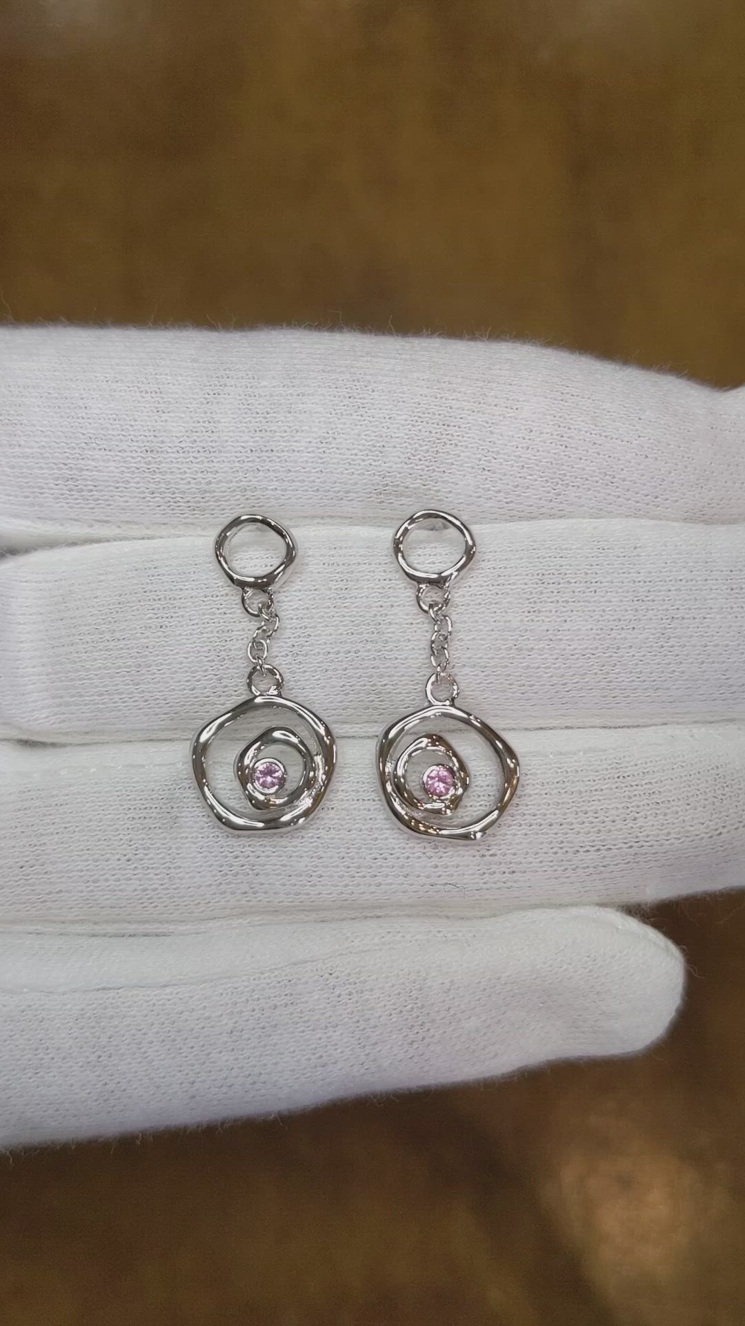 0.08 Ct.Tw. Pink Sapphire Drops Earrings, Silver Size Video