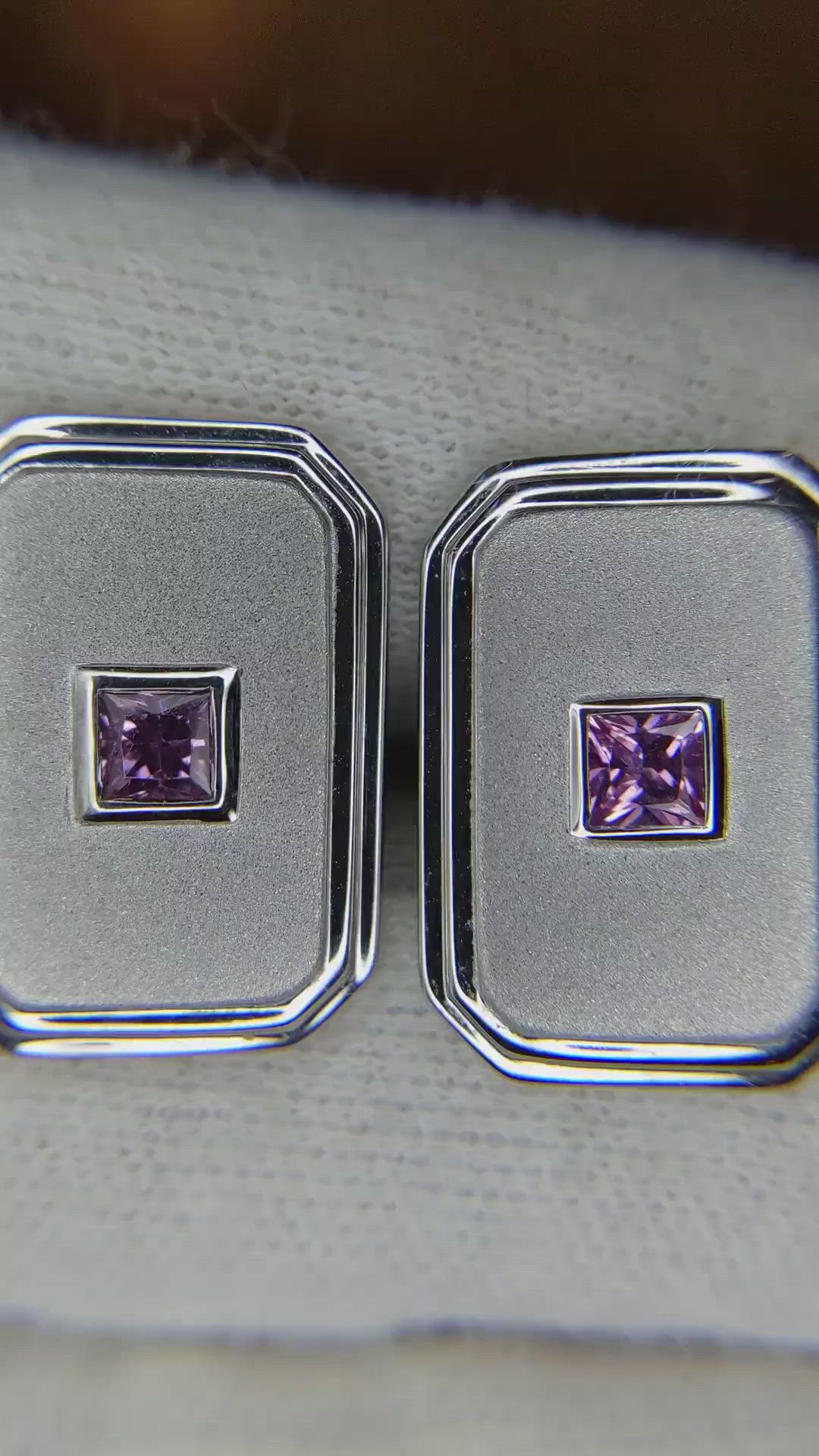 0.71 Ct. Pink Sapphire Solitaire Cufflink, Silver Size Video