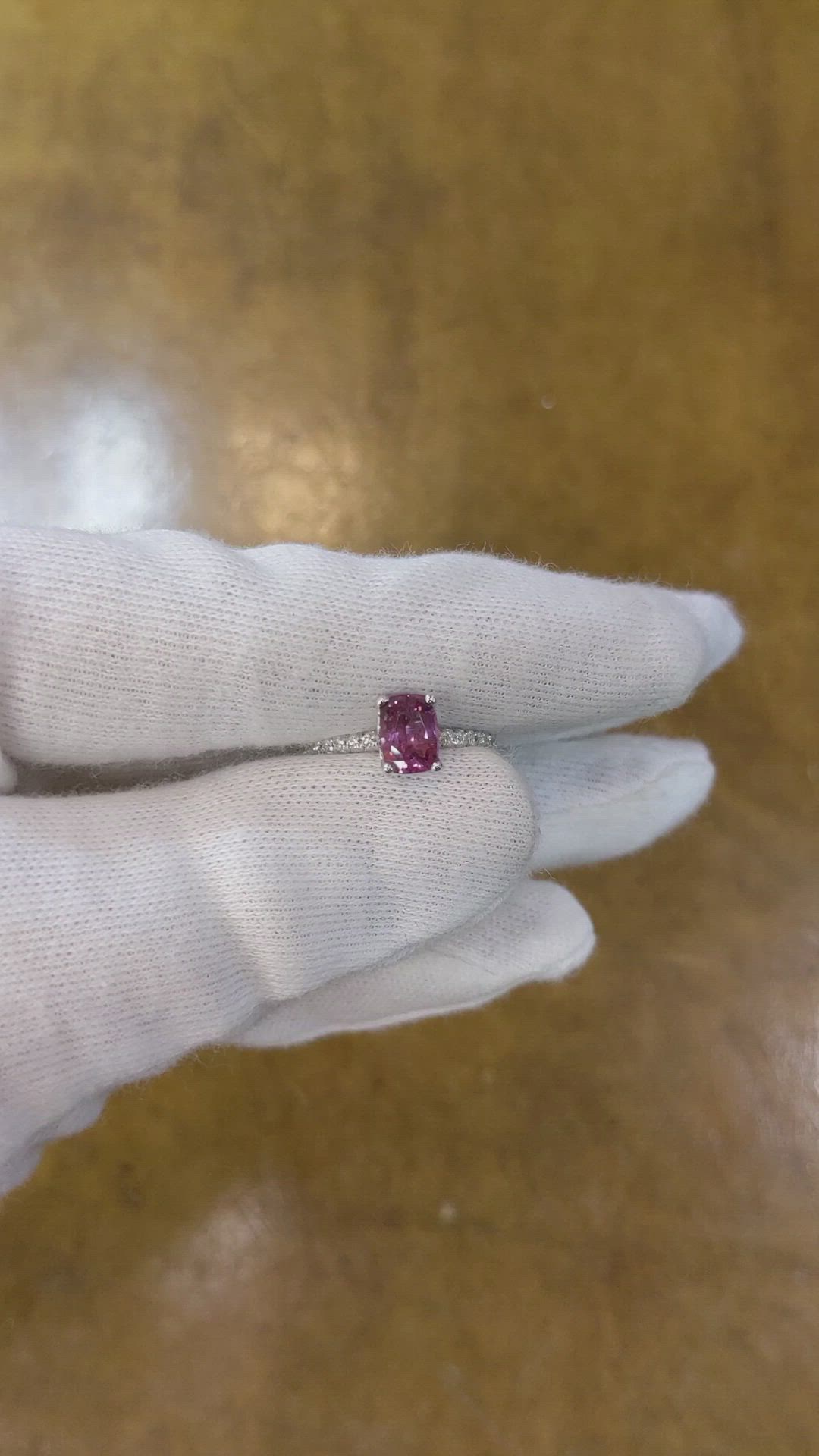 1.24 Ct. Purplish Pink Sapphire and Natural Diamond Pave Ring, 14K White Gold Size Video