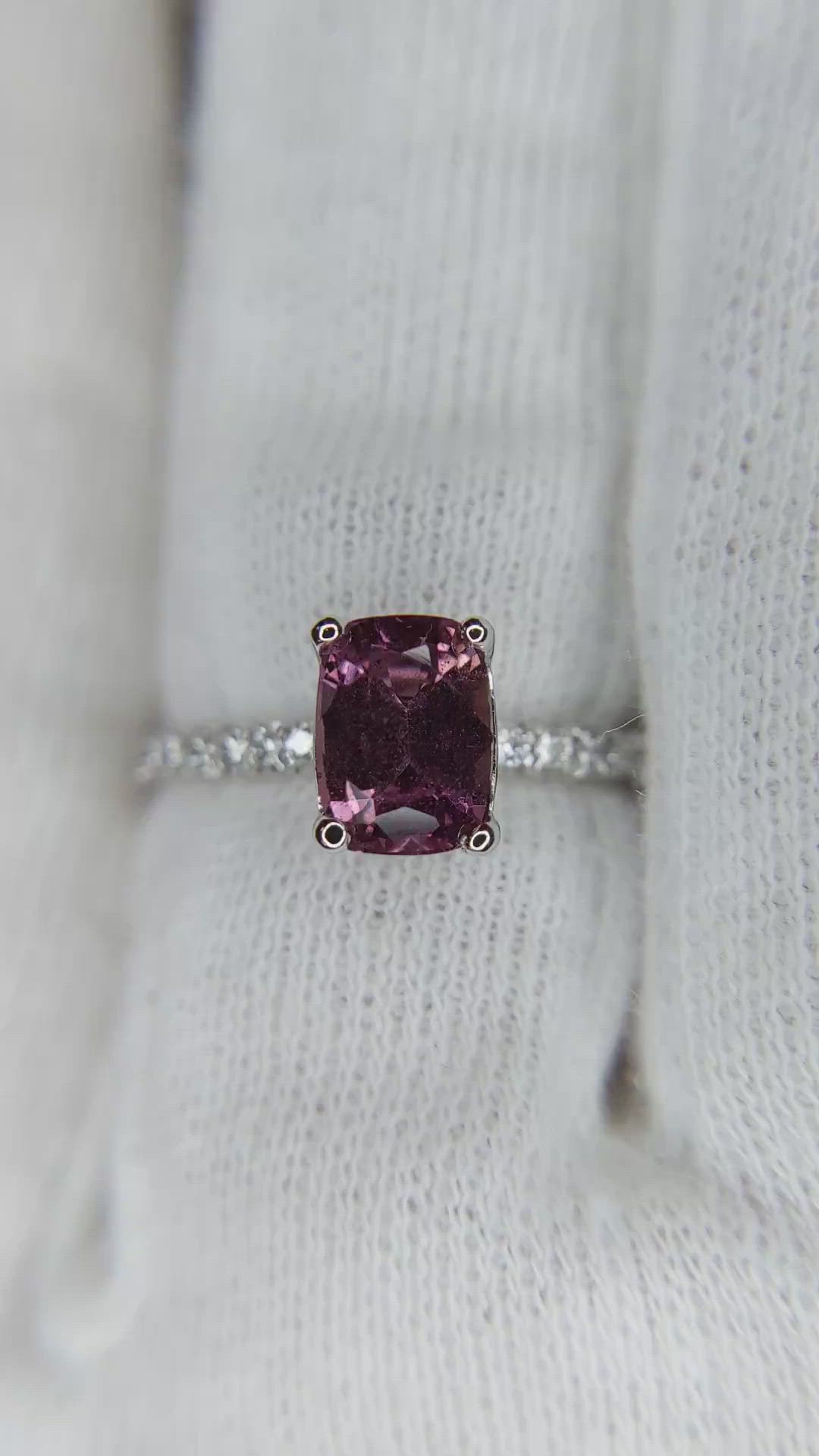 1.24 Ct. Purplish Pink Sapphire and Natural Diamond Pave Ring, 14K White Gold Size Video
