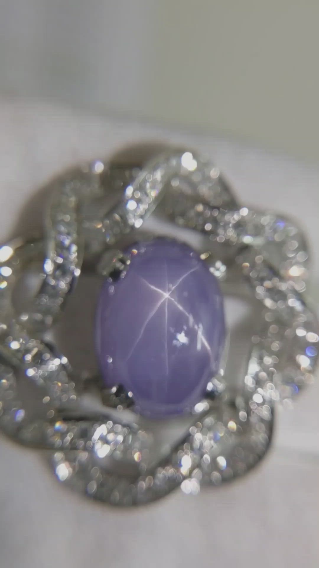 27.50 Ct. Bluish Purple Sapphire and Natural Diamond Accent Stones Brooch, 18K White Gold Size Video