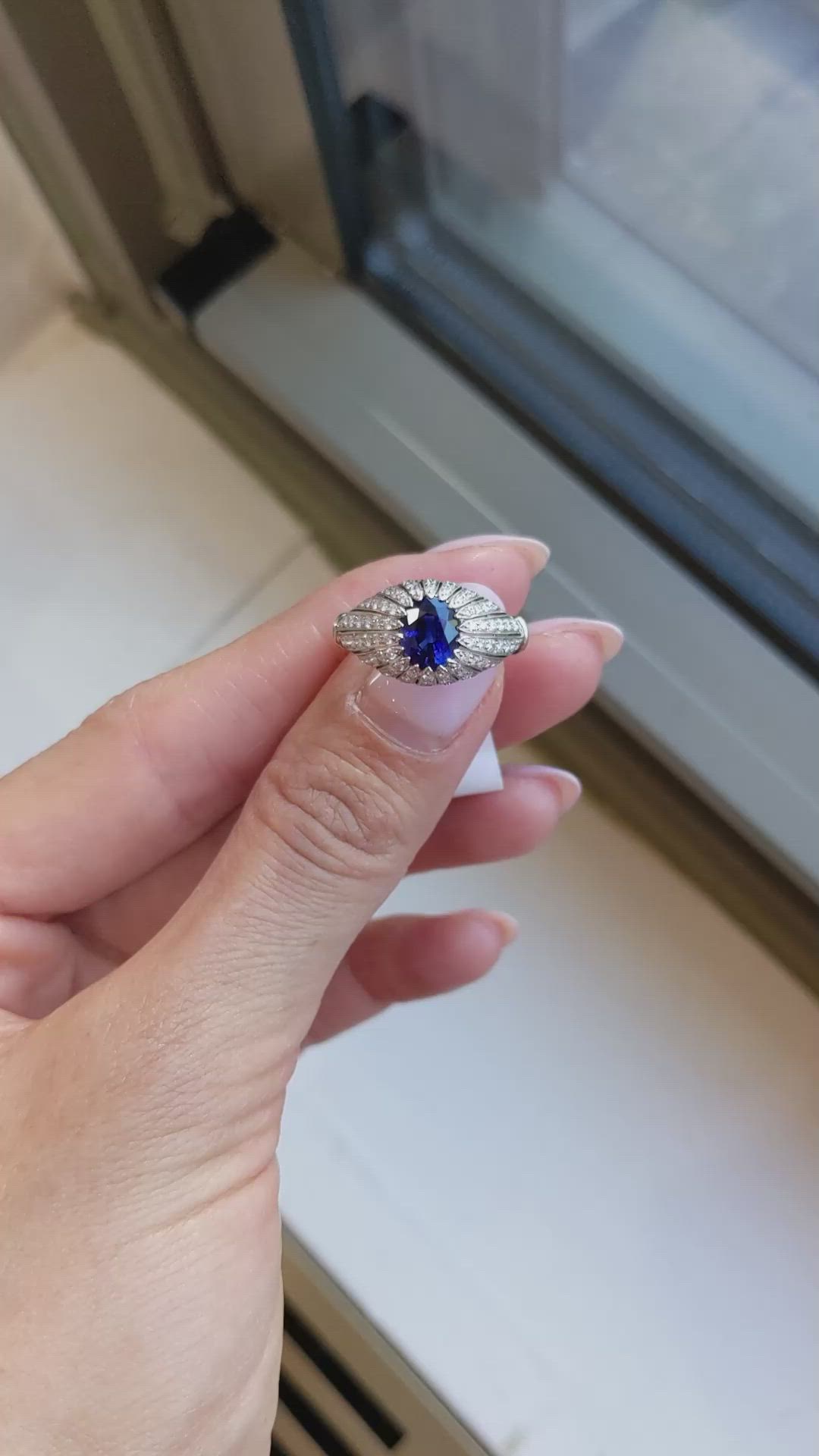 1.45 Ct. Blue Sapphire and Natural Diamond Antique Style Ring, Platinum 950 Size Video