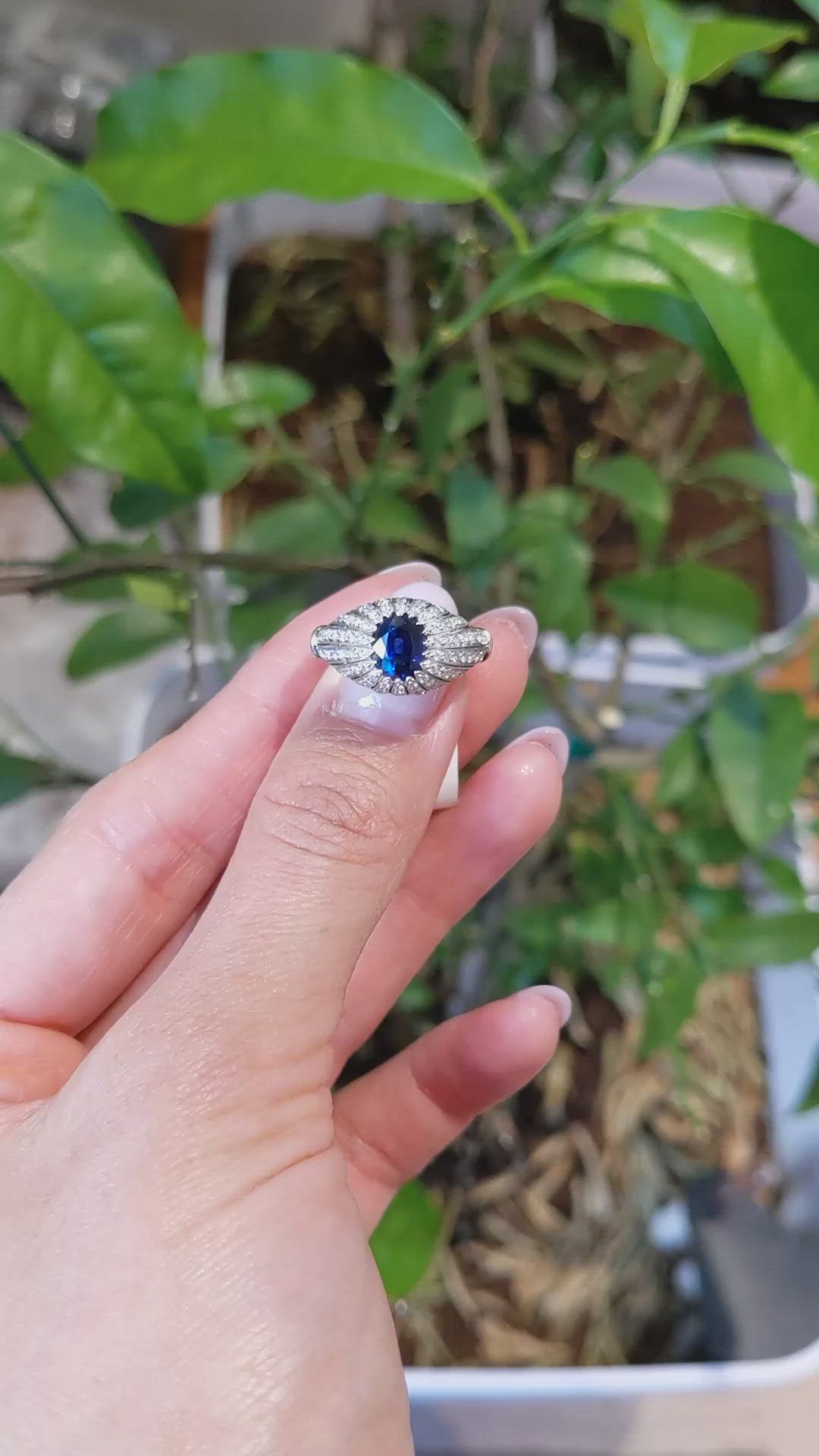 1.45 Ct. Blue Sapphire and Natural Diamond Antique Style Ring, Platinum 950 Size Video