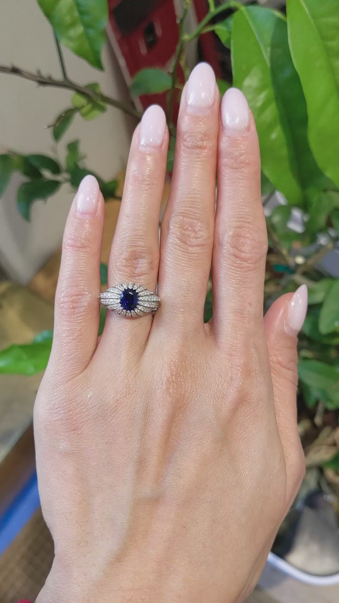 1.45 Ct. Blue Sapphire and Natural Diamond Antique Style Ring, Platinum 950 Size Video