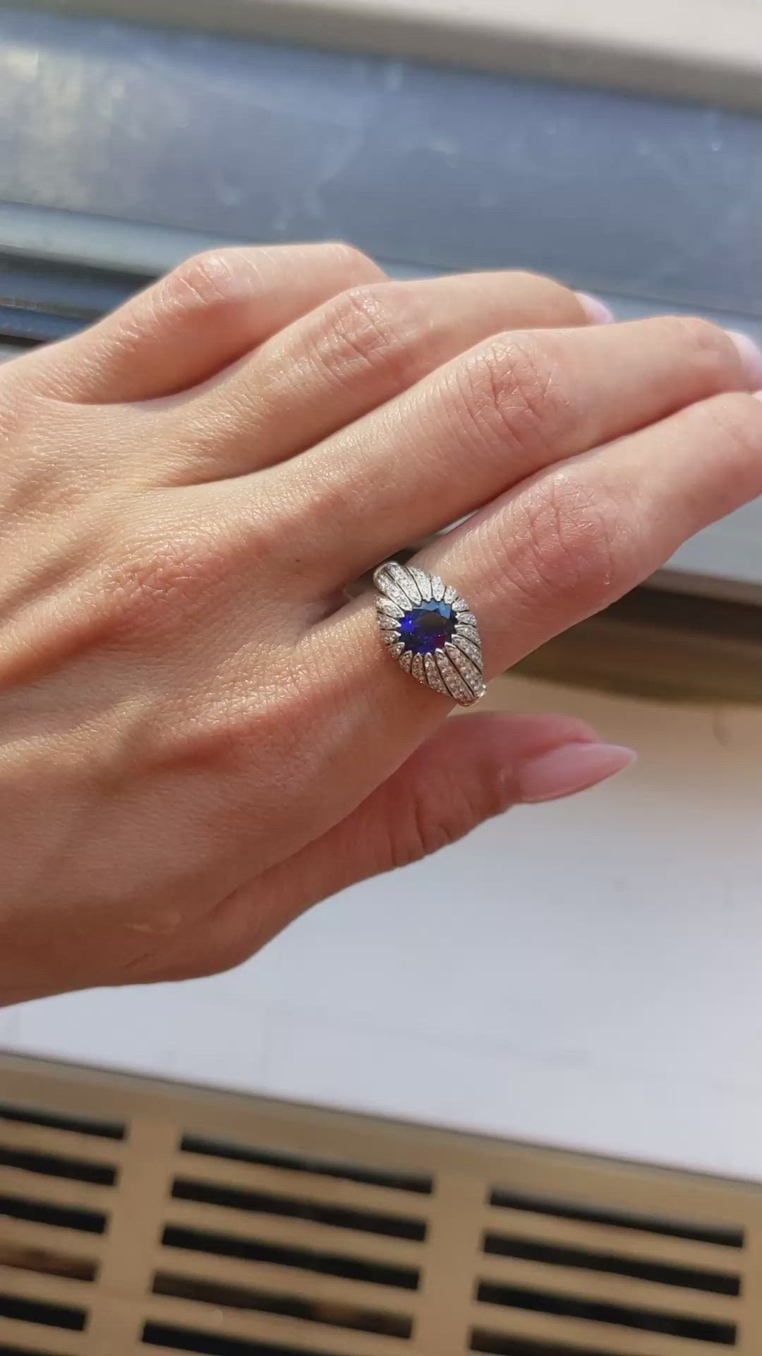 1.45 Ct. Blue Sapphire and Natural Diamond Antique Style Ring, Platinum 950 Size Video