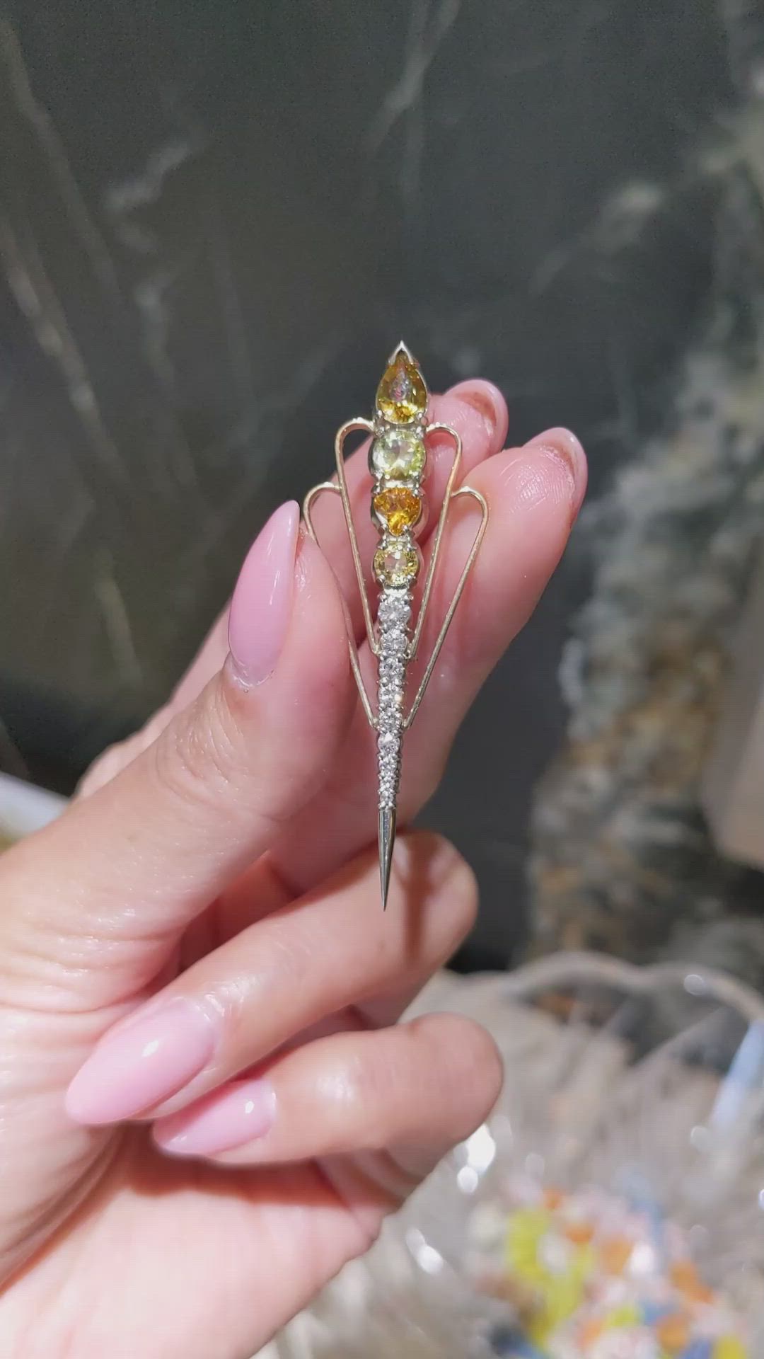 2.30 Ct. Yellow Sapphire and Natural Diamond Accent Stones Brooch, 18K White Gold Size Video
