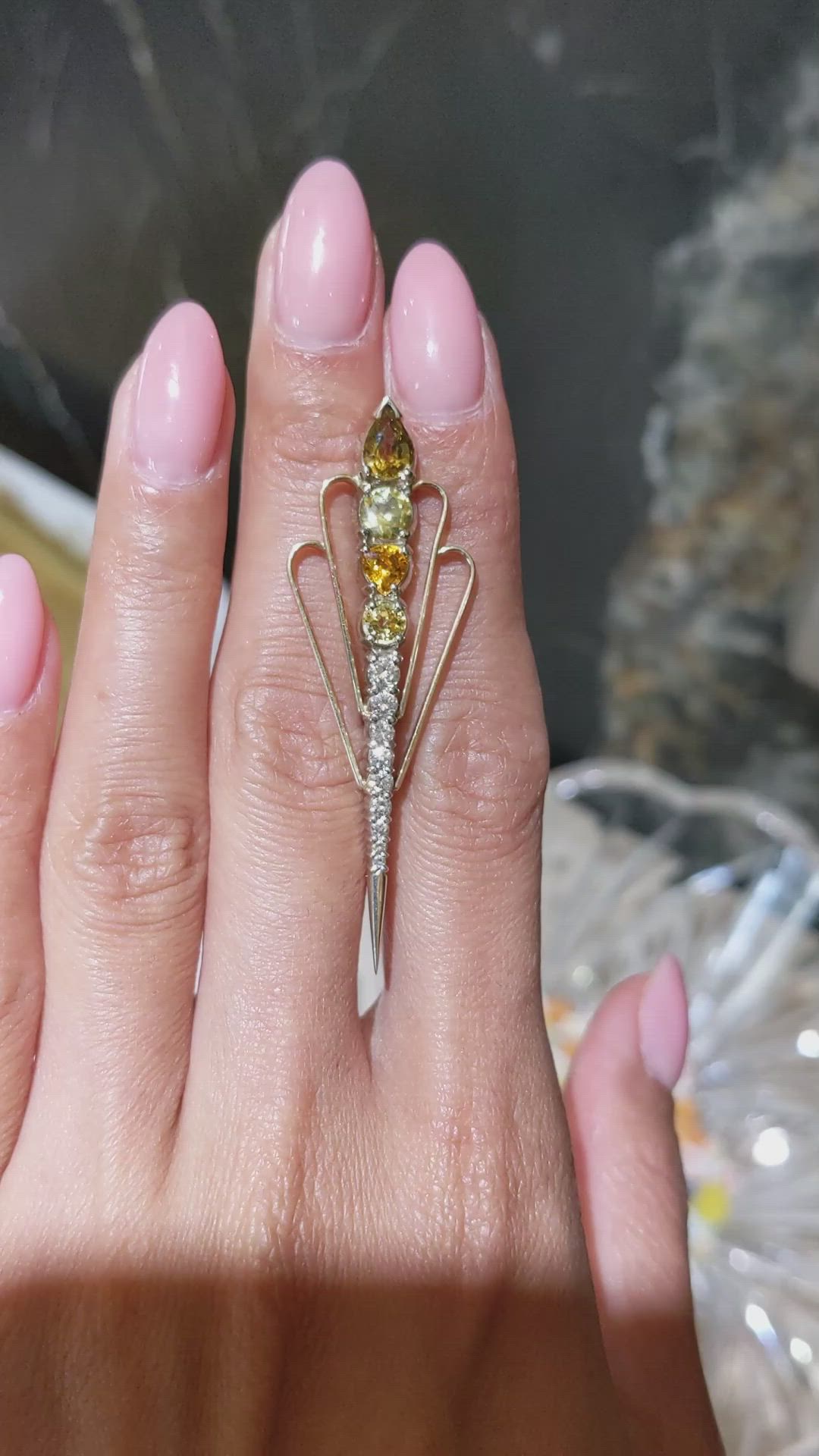 2.30 Ct. Yellow Sapphire and Natural Diamond Accent Stones Brooch, 18K White Gold Size Video