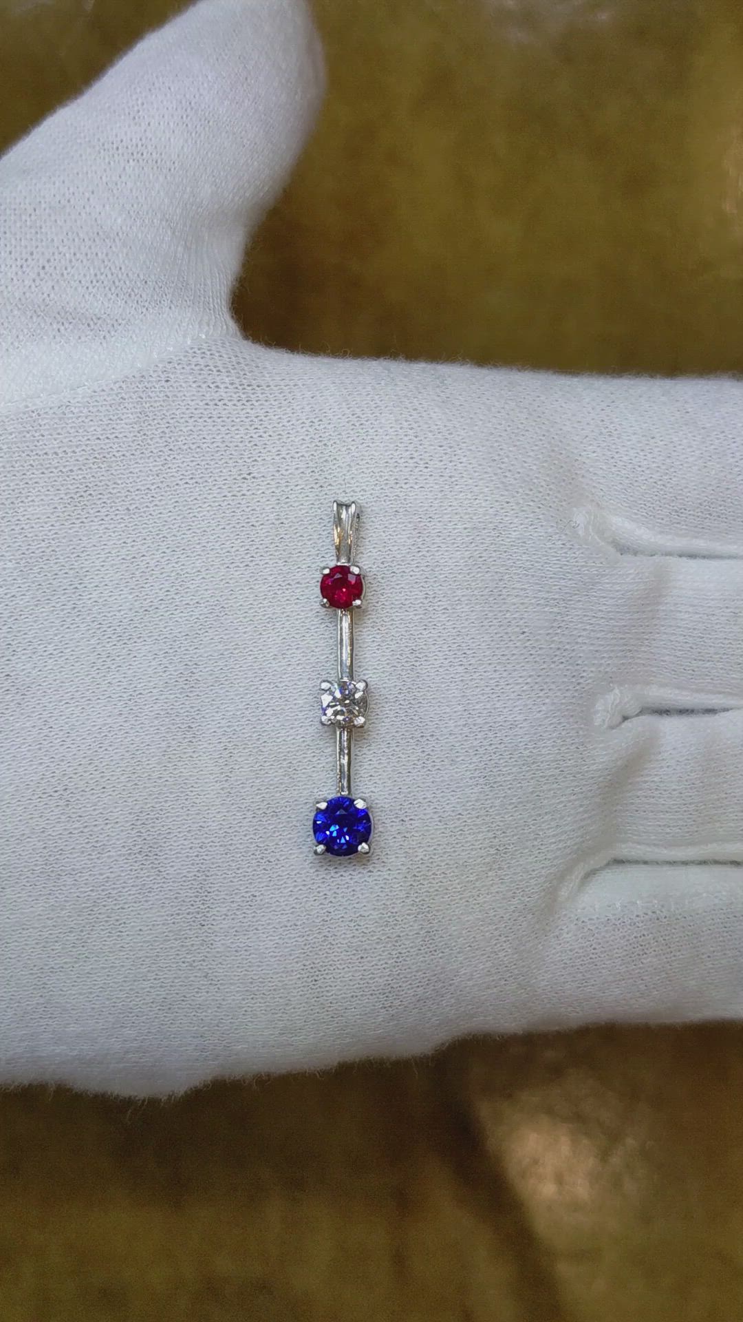 0.71 Ct. Blue Sapphire, Ruby and Natural Diamond Accent Stones Pendant, Platinum 950 Size Video