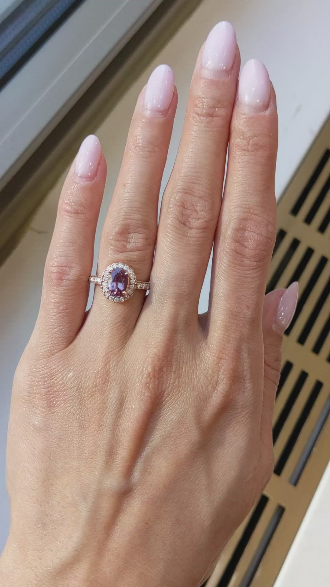 1.69 Ct. Reddish Pink Sapphire and Natural Diamond Pave Ring, 14K Rose Gold Size Video