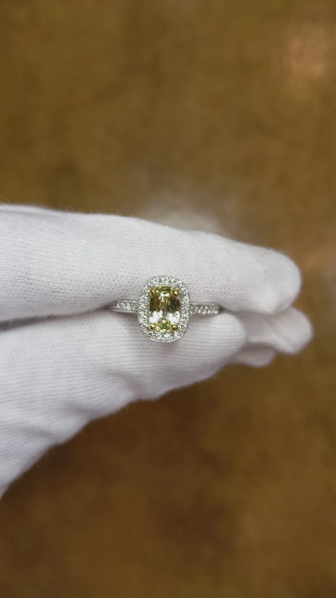 1.10 Ct. Yellow Sapphire and Natural Diamond Pave Ring, 14K White & Yellow Size Video