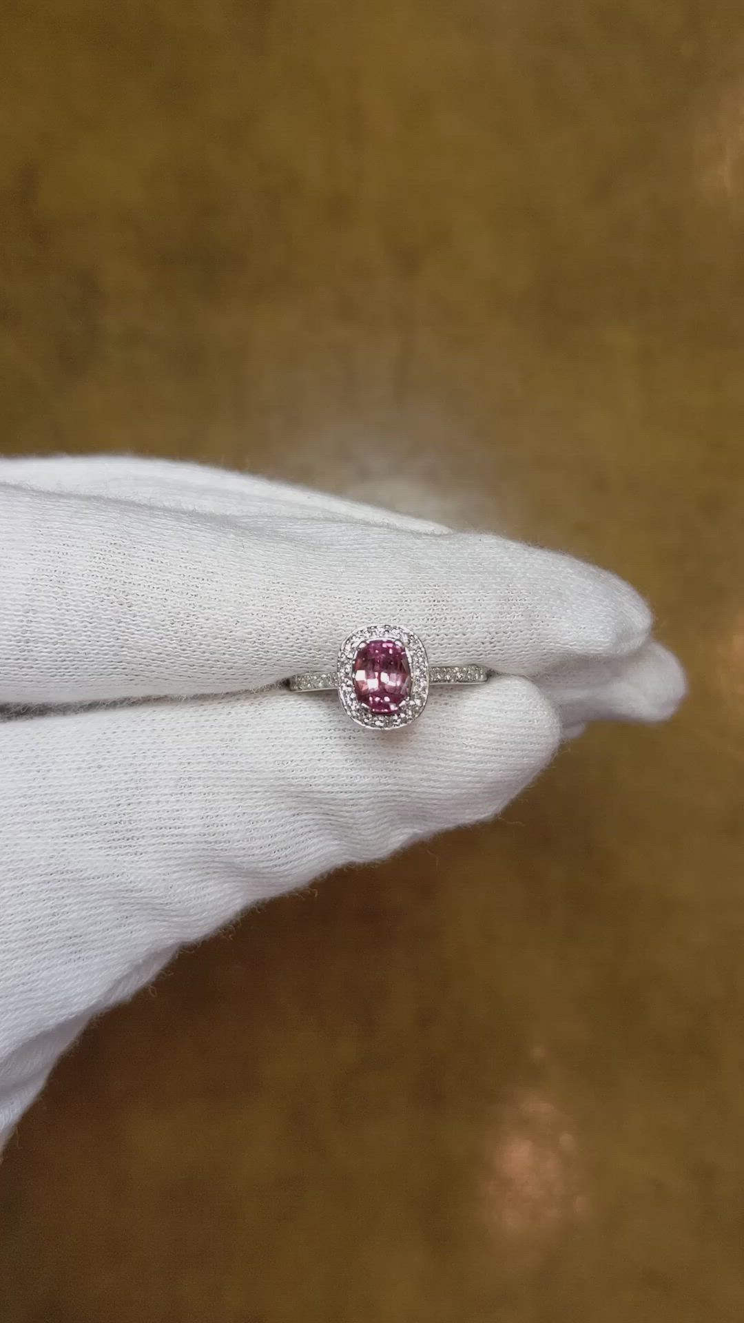 0.81 Ct. Pink Sapphire and Natural Diamond Pave Ring, 14K White Gold Size Video