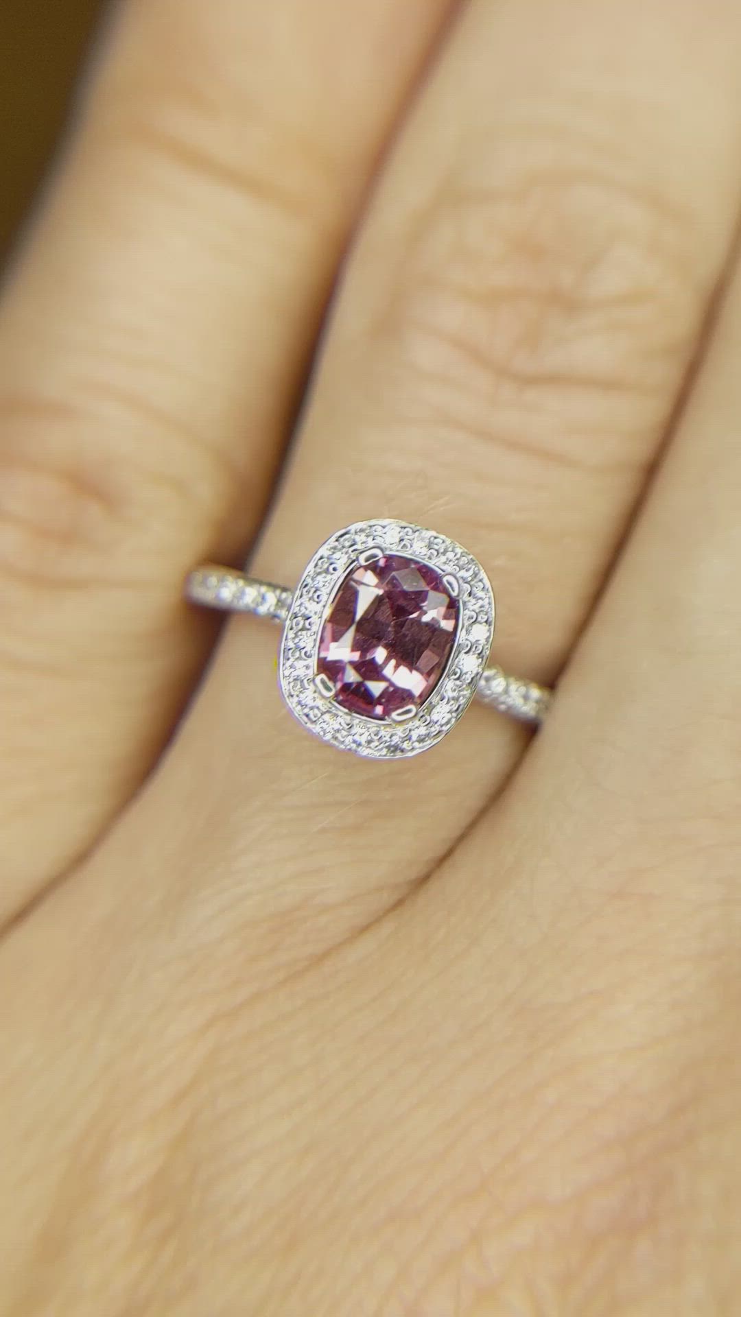 0.81 Ct. Pink Sapphire and Natural Diamond Pave Ring, 14K White Gold Size Video