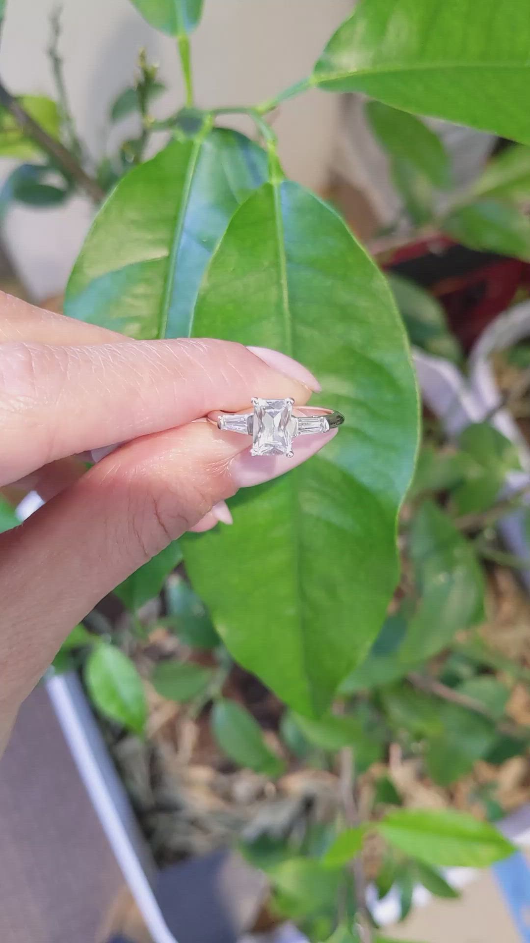 1.03 Ct. White Sapphire and Natural Diamond Three Stone Ring, 14K White Gold Size Video