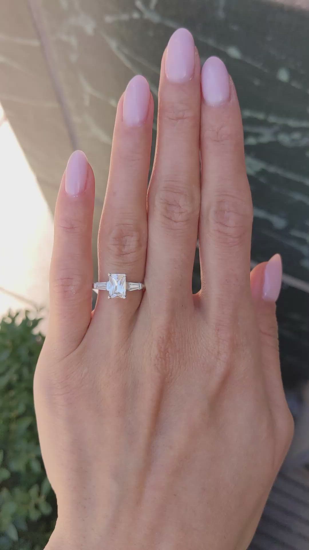 1.03 Ct. White Sapphire and Natural Diamond Three Stone Ring, 14K White Gold Size Video