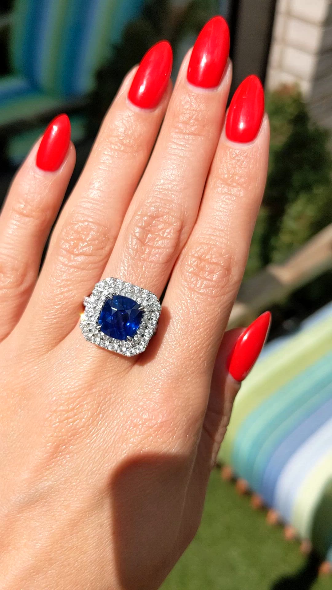 4.35 Ct. Blue Sapphire and Natural Diamond Antique Style Ring, 18K White Gold Size Video