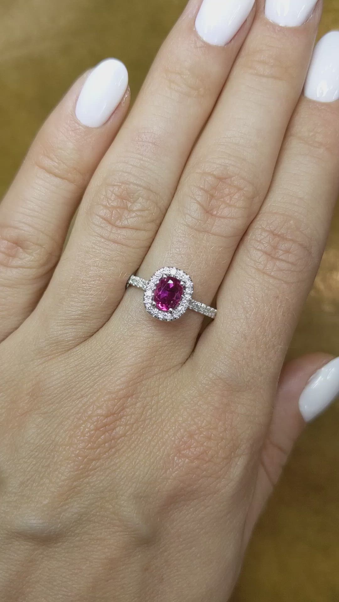 0.95 Ct. Pink Sapphire and Natural Diamond Pave Ring, 14K White Gold Size Video