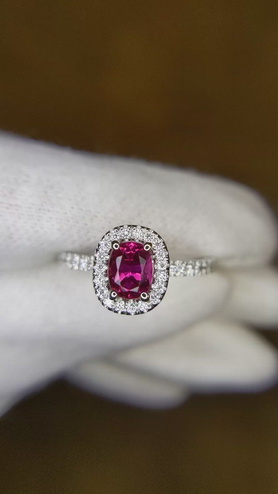 0.95 Ct. Pink Sapphire and Natural Diamond Pave Ring, 14K White Gold Size Video