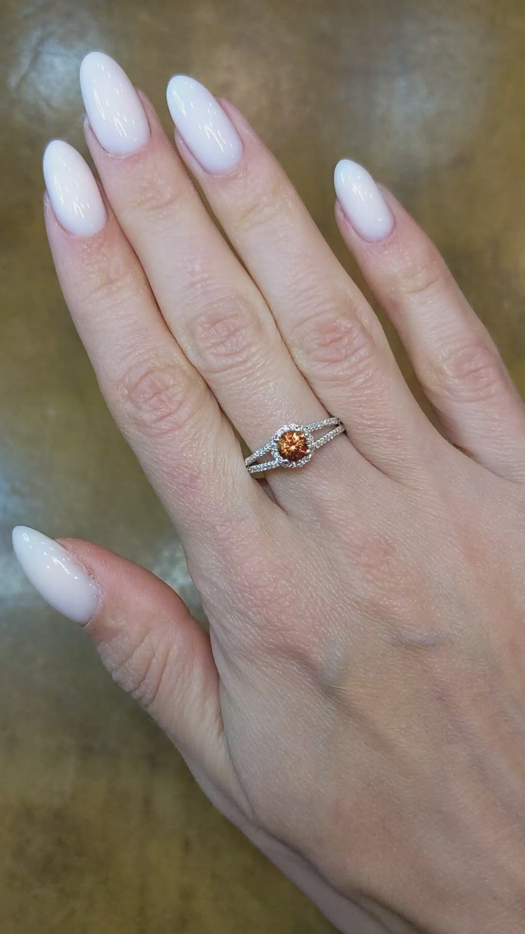 0.70 Ct. Reddish Orange Sapphire and Natural Diamond Pave Ring, 14K White Gold Size Video
