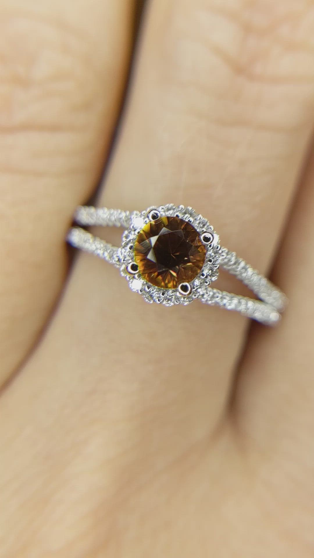 0.70 Ct. Reddish Orange Sapphire and Natural Diamond Pave Ring, 14K White Gold Size Video