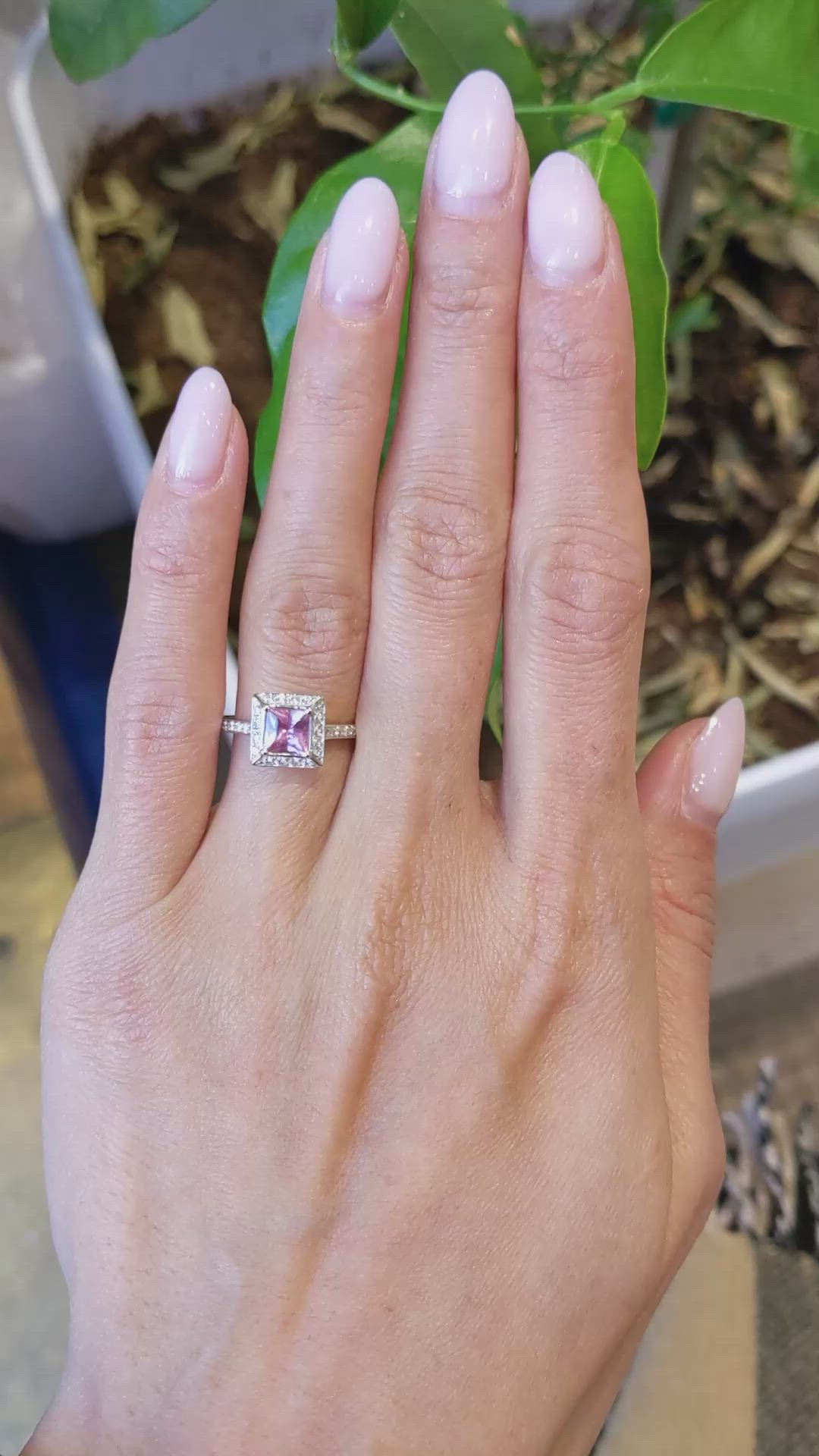 0.66 Ct. Pink Sapphire and Natural Diamond Pave Ring, 14K White Gold Size Video