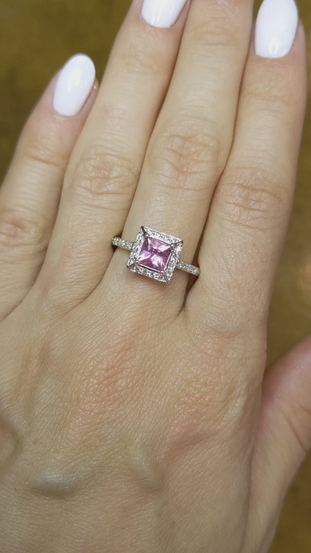 0.66 Ct. Pink Sapphire and Natural Diamond Pave Ring, 14K White Gold Size Video