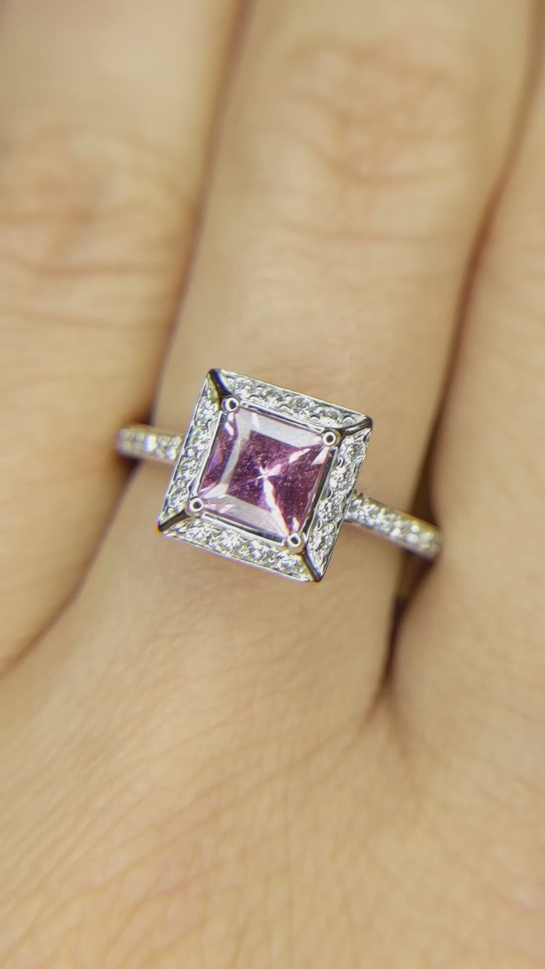0.66 Ct. Pink Sapphire and Natural Diamond Pave Ring, 14K White Gold Size Video