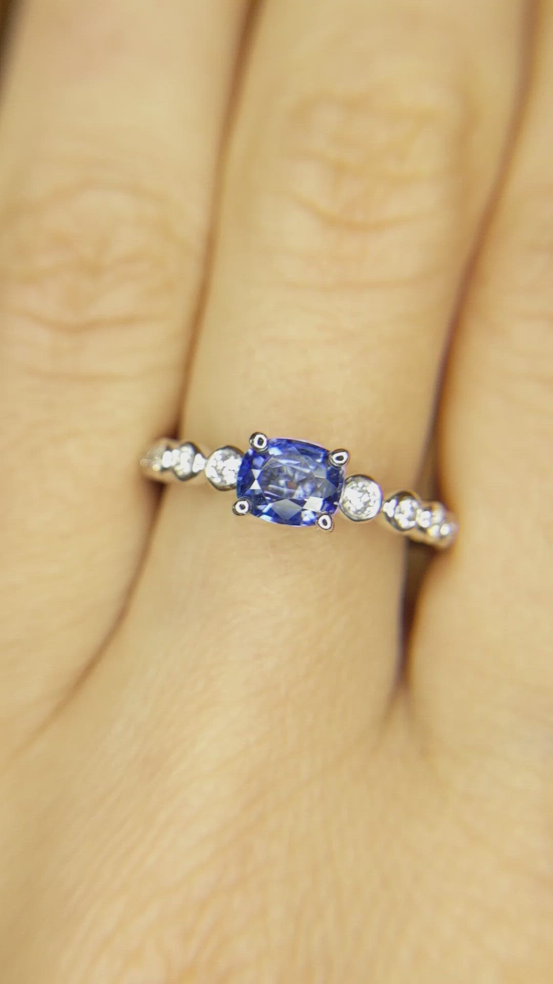 0.67 Ct. Blue Sapphire and Natural Diamond Pave Ring, Platinum 950 Size Video