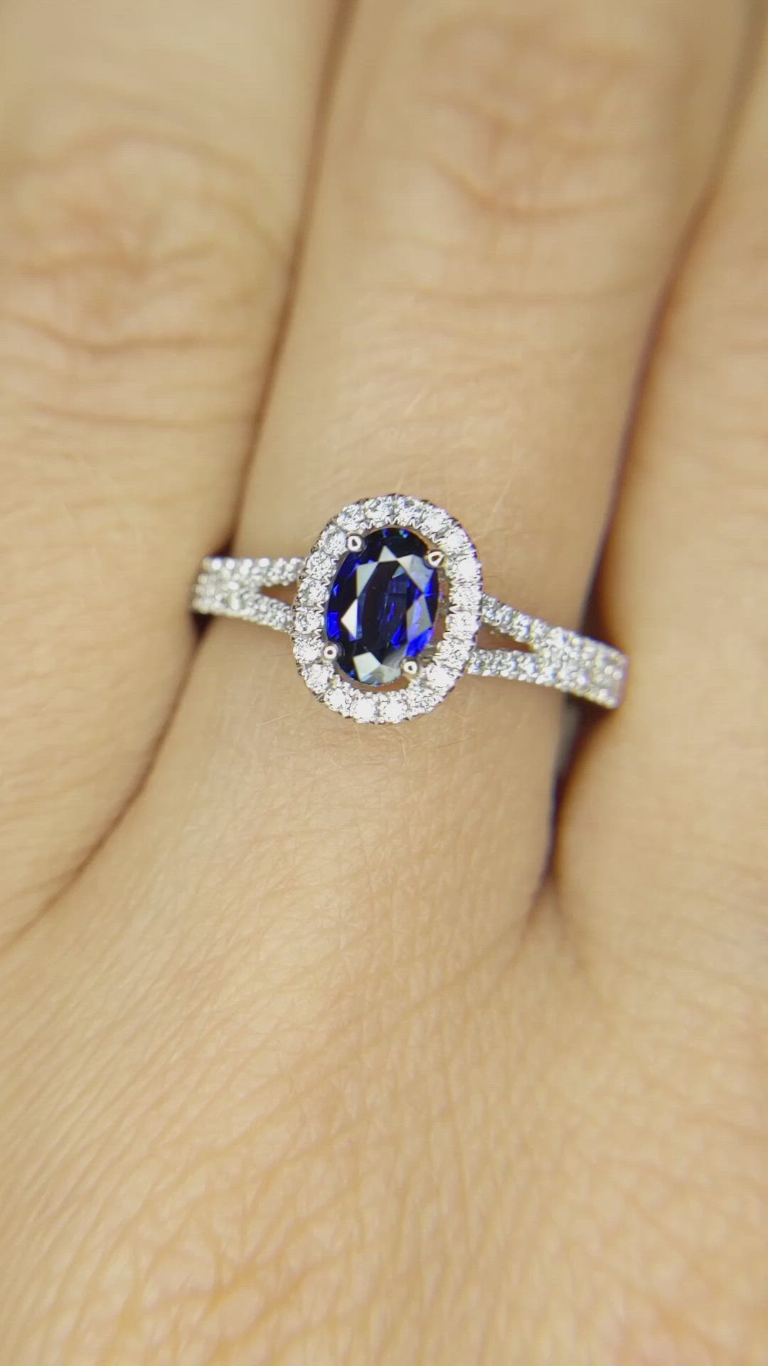 0.50 Ct. Blue Sapphire and Natural Diamond Pave Ring, Platinum 950 Size Video