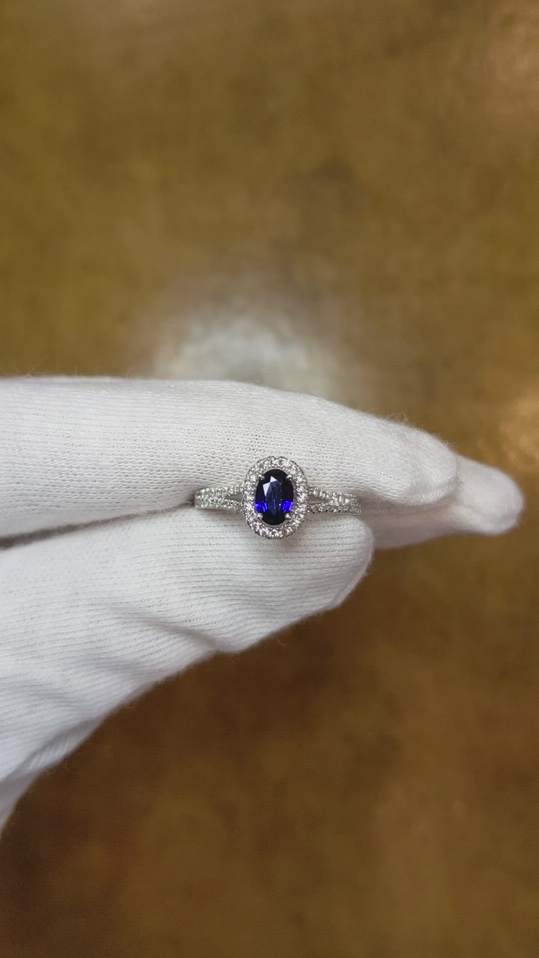 0.50 Ct. Blue Sapphire and Natural Diamond Pave Ring, Platinum 950 Size Video
