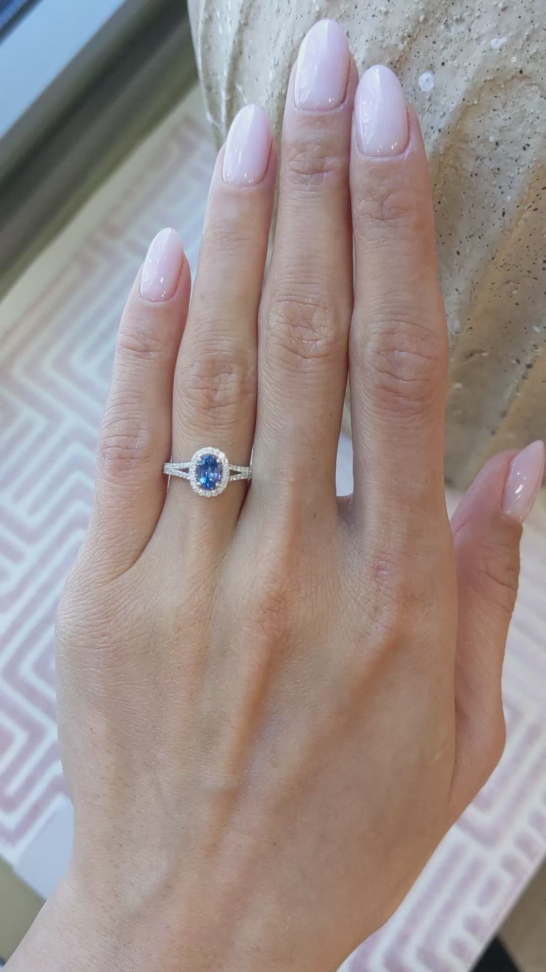 0.50 Ct. Blue Sapphire and Natural Diamond Pave Ring, Platinum 950 Size Video