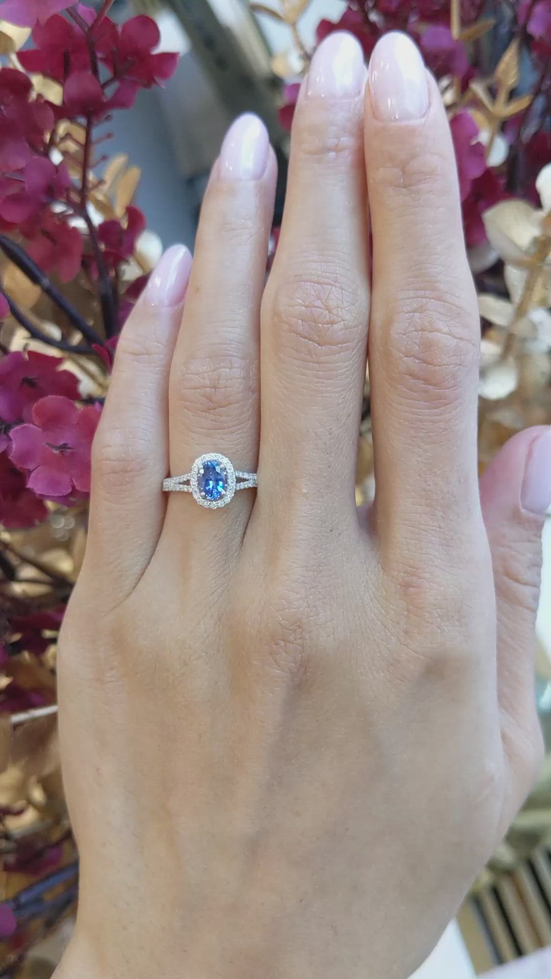 0.50 Ct. Blue Sapphire and Natural Diamond Pave Ring, Platinum 950 Size Video