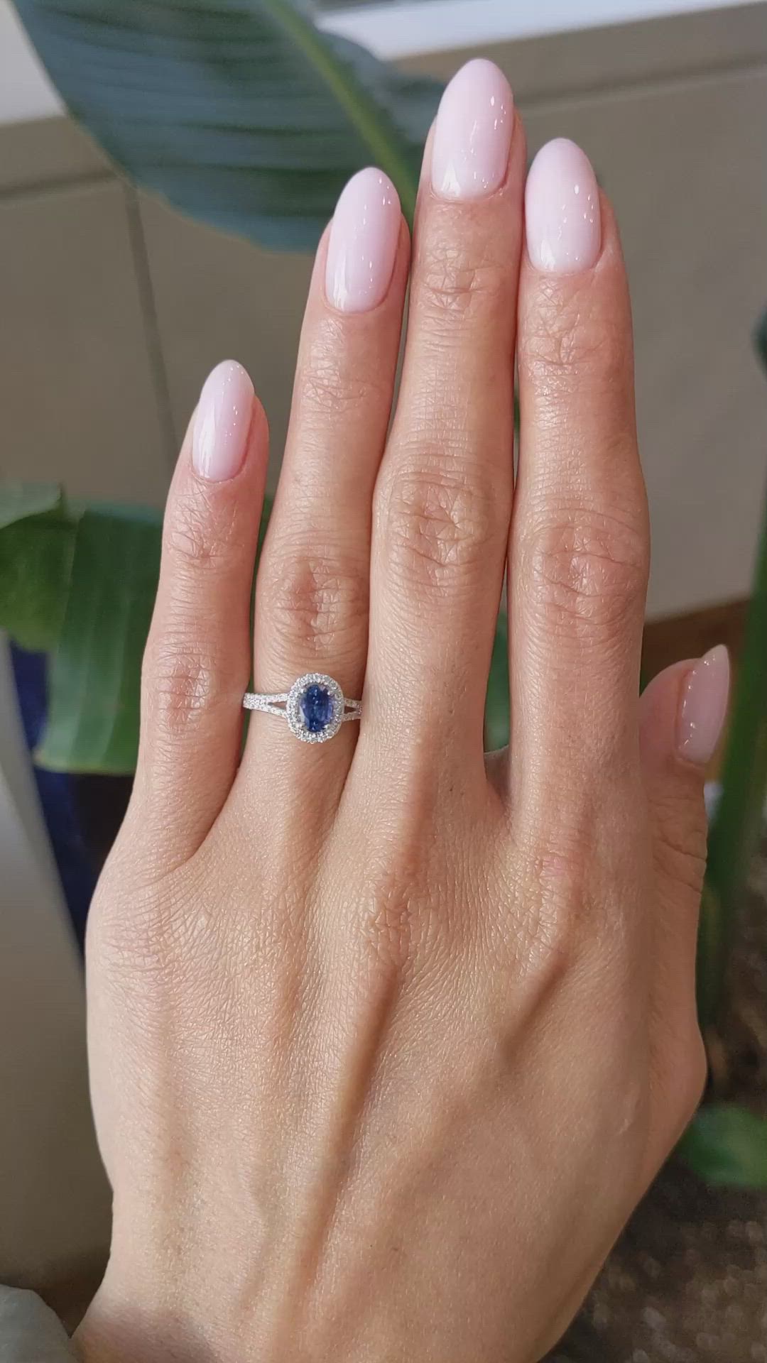 0.50 Ct. Blue Sapphire and Natural Diamond Pave Ring, Platinum 950 Size Video