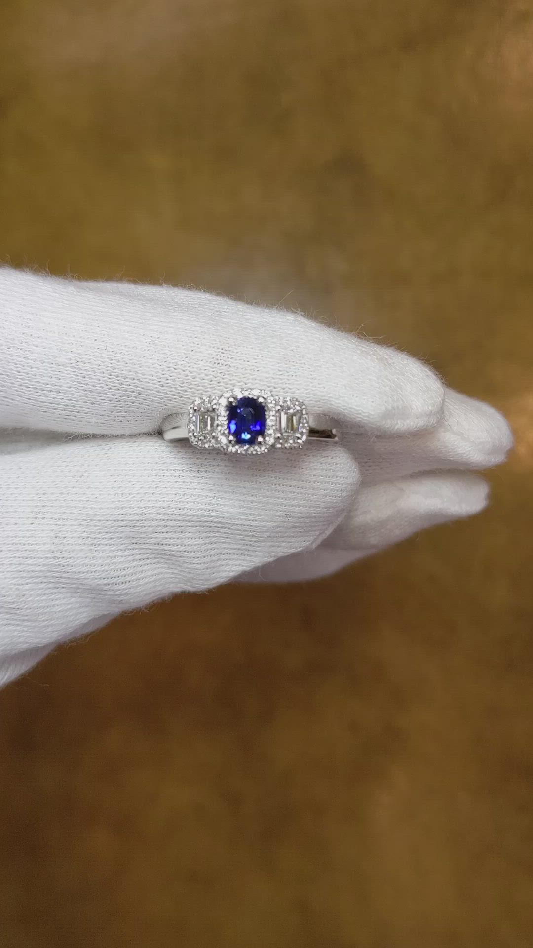 0.40 Ct. Blue Sapphire and Natural Diamond Three Stone Ring, Platinum 950 Size Video