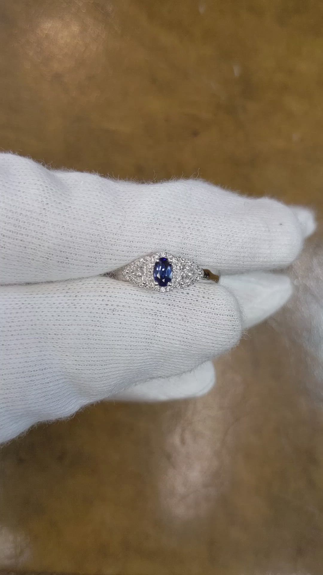 0.24 Ct. Blue Sapphire and Natural Diamond Three Stone Ring, Platinum 950 Size Video