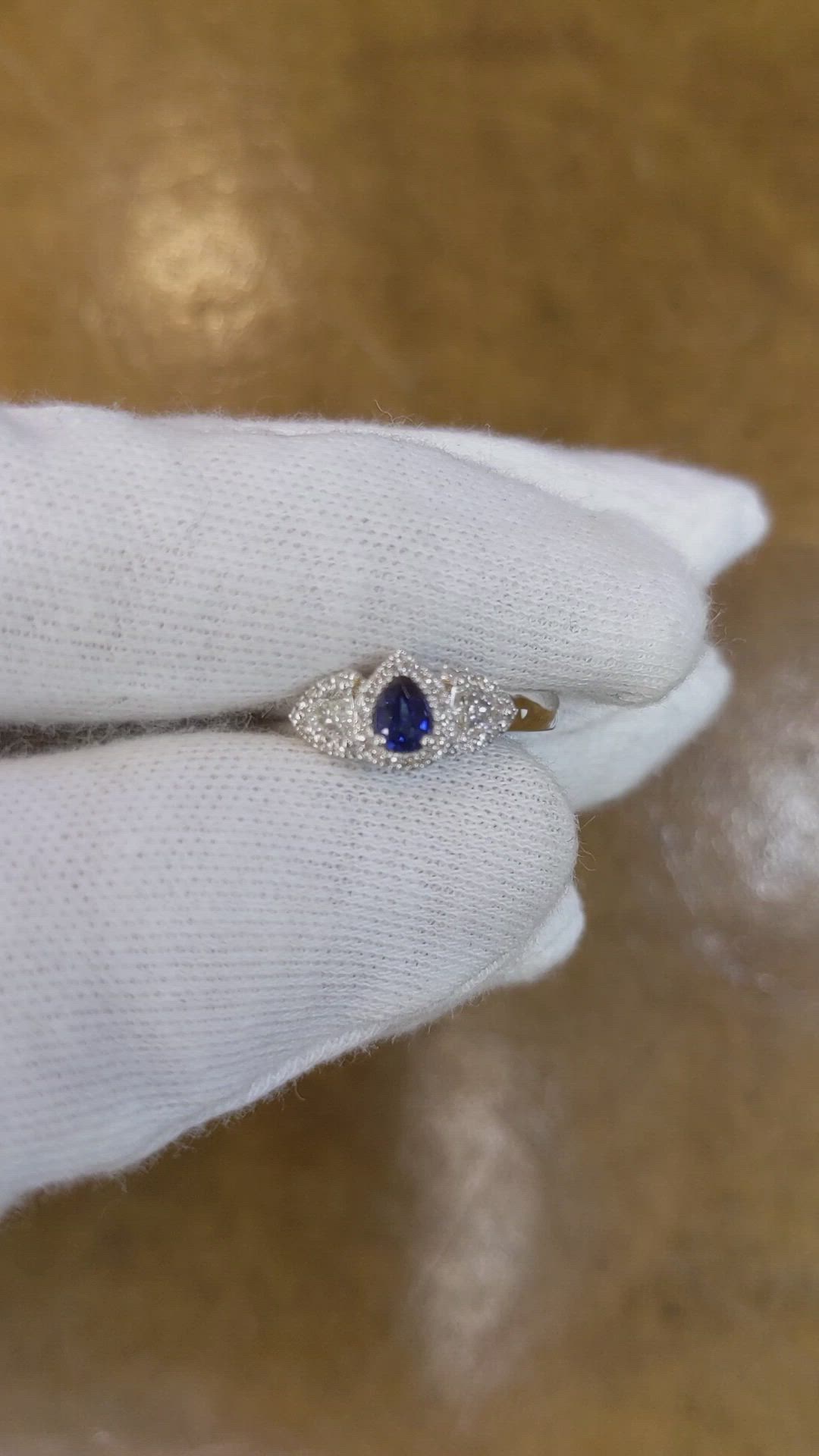 0.20 Ct. Blue Sapphire and Natural Diamond Three Stone Ring, Platinum 950 Size Video