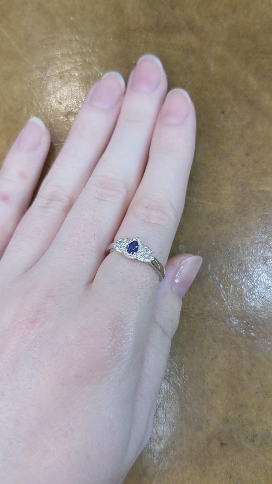0.20 Ct. Blue Sapphire and Natural Diamond Three Stone Ring, Platinum 950 Size Video
