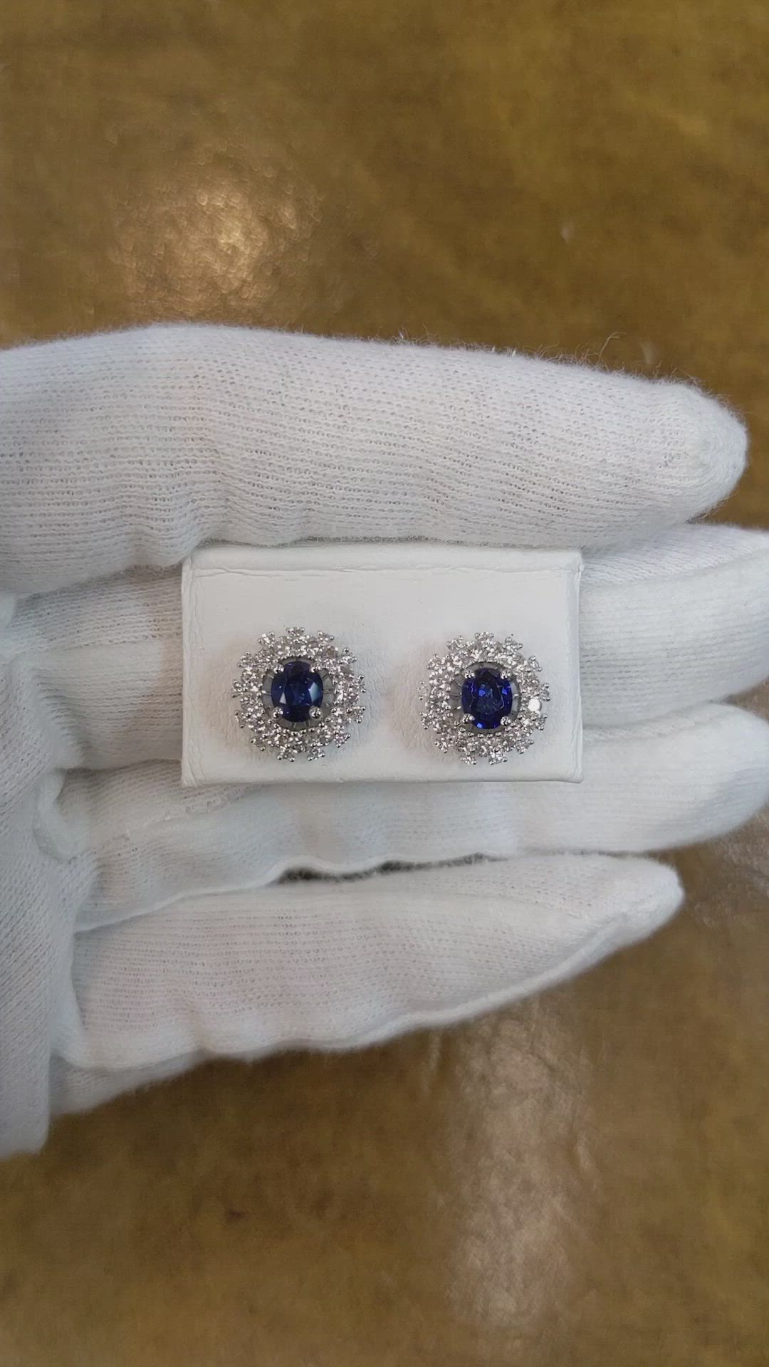 1.23 Ct.Tw. Blue Sapphire and Natural Diamond Halo Earrings, 18K White Gold Size Video