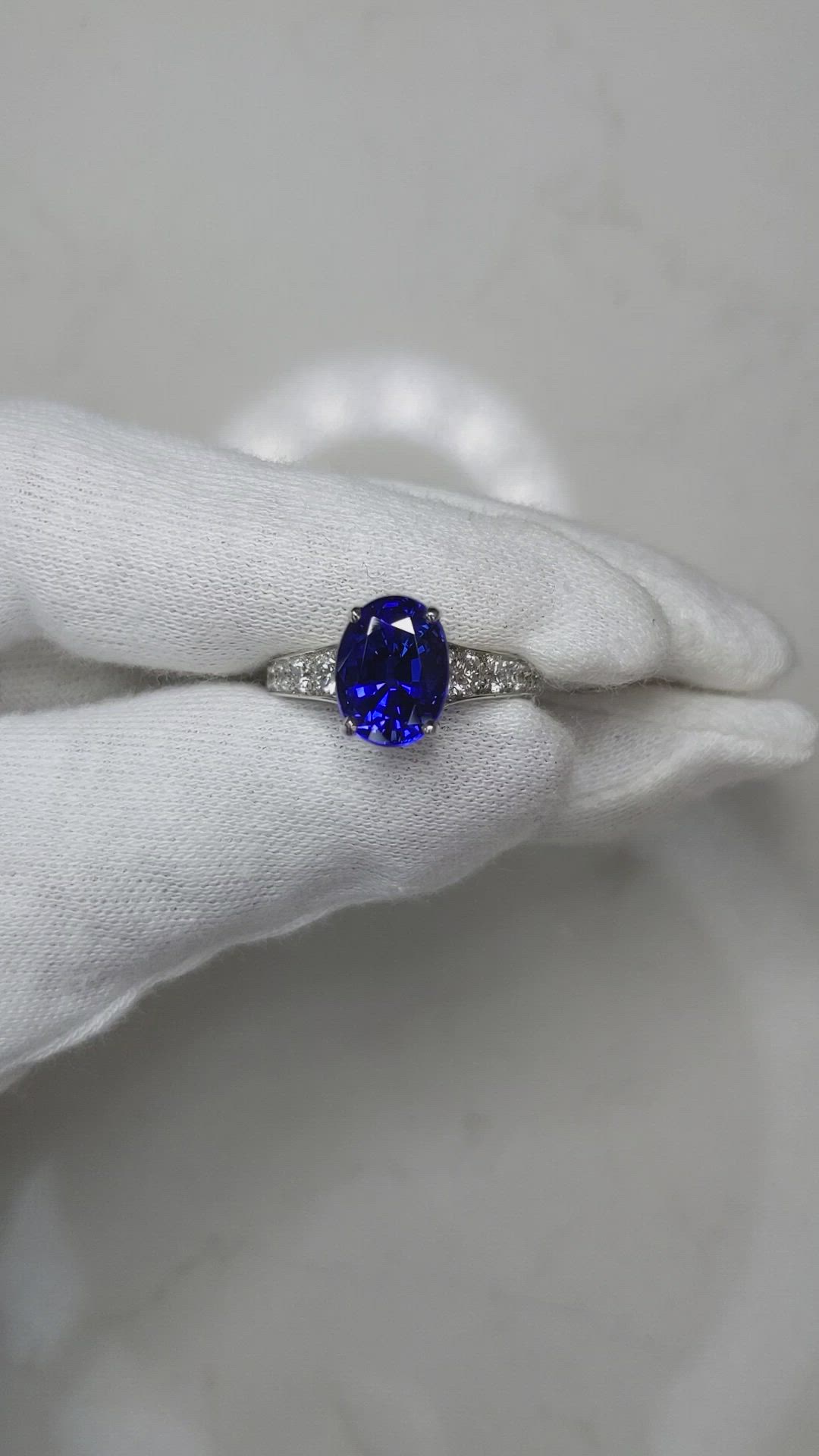 4.00 Ct. Blue Sapphire and Natural Diamond Pave Ring, Platinum 950 Size Video