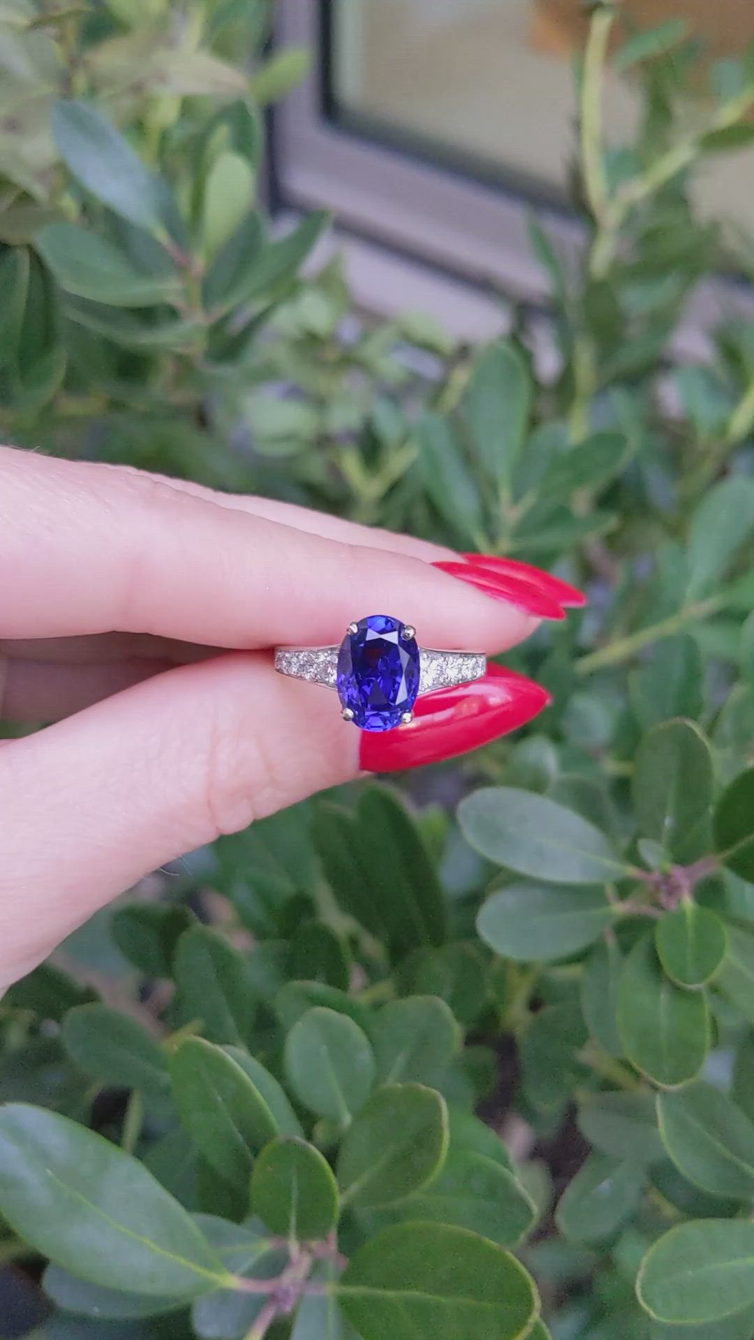 4.00 Ct. Blue Sapphire and Natural Diamond Pave Ring, Platinum 950 Size Video