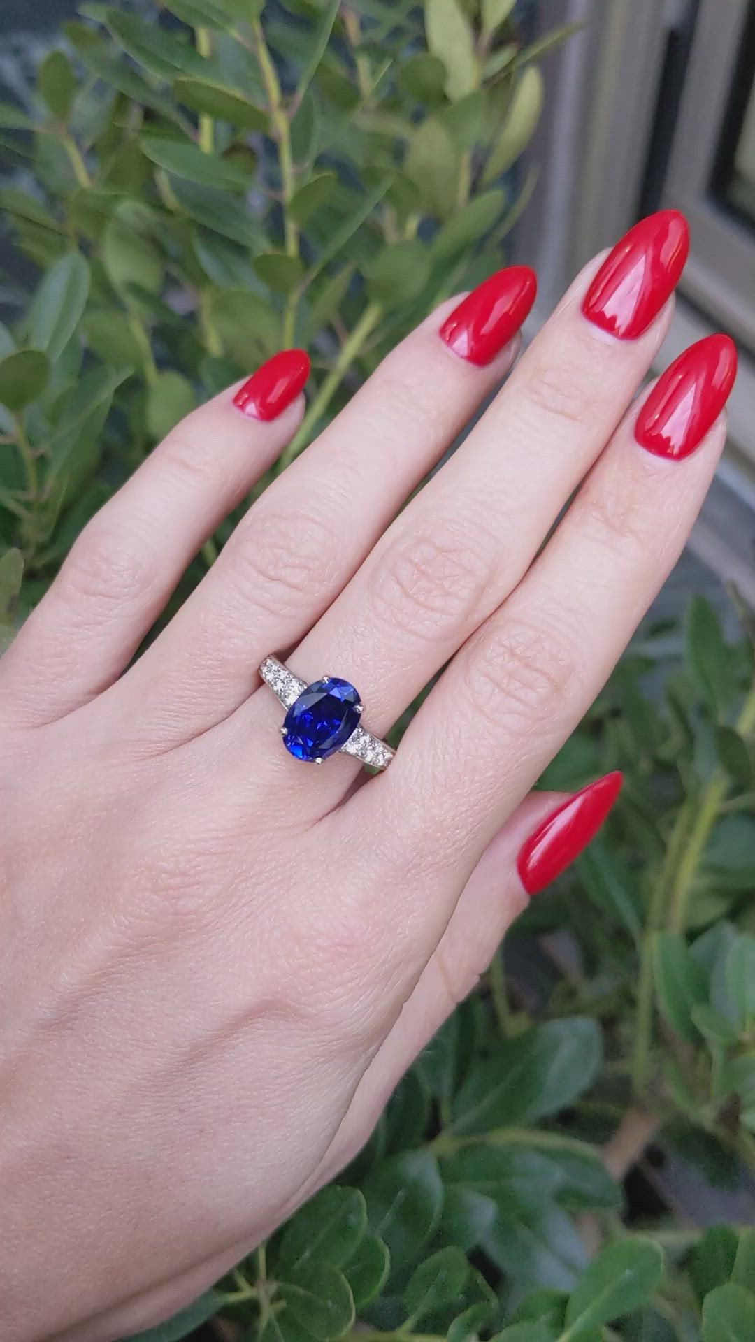 4.00 Ct. Blue Sapphire and Natural Diamond Pave Ring, Platinum 950 Size Video