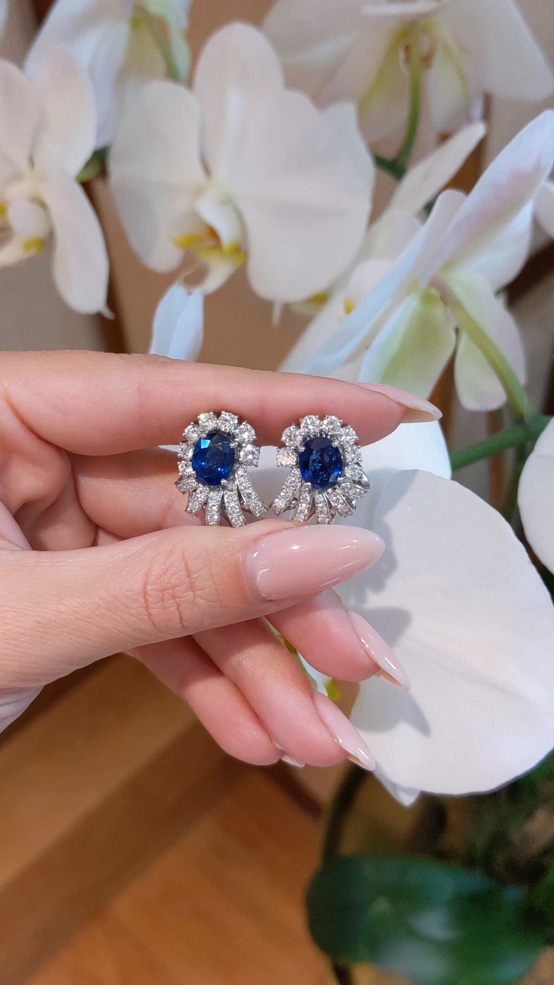 4.53 Ct.Tw.Total Carat Weight Blue Sapphire and Natural Diamond Pave Earrings, Platinum 950 Size Video