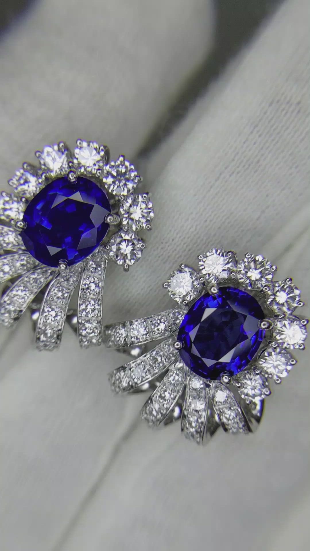4.53 Ct.Tw. Blue Sapphire and Natural Diamond Antique Style Earrings, Platinum 950 Size Video