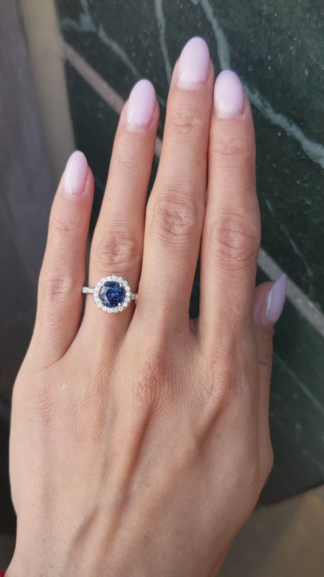 1.55 Ct. Greenish Blue Sapphire and Natural Diamond Pave Ring, 18K White Gold Size Video