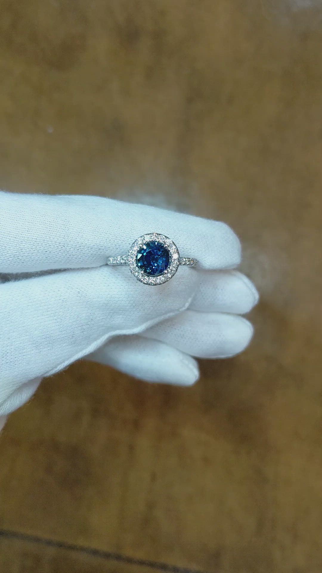 1.55 Ct. Greenish Blue Sapphire and Natural Diamond Pave Ring, 18K White Gold Size Video