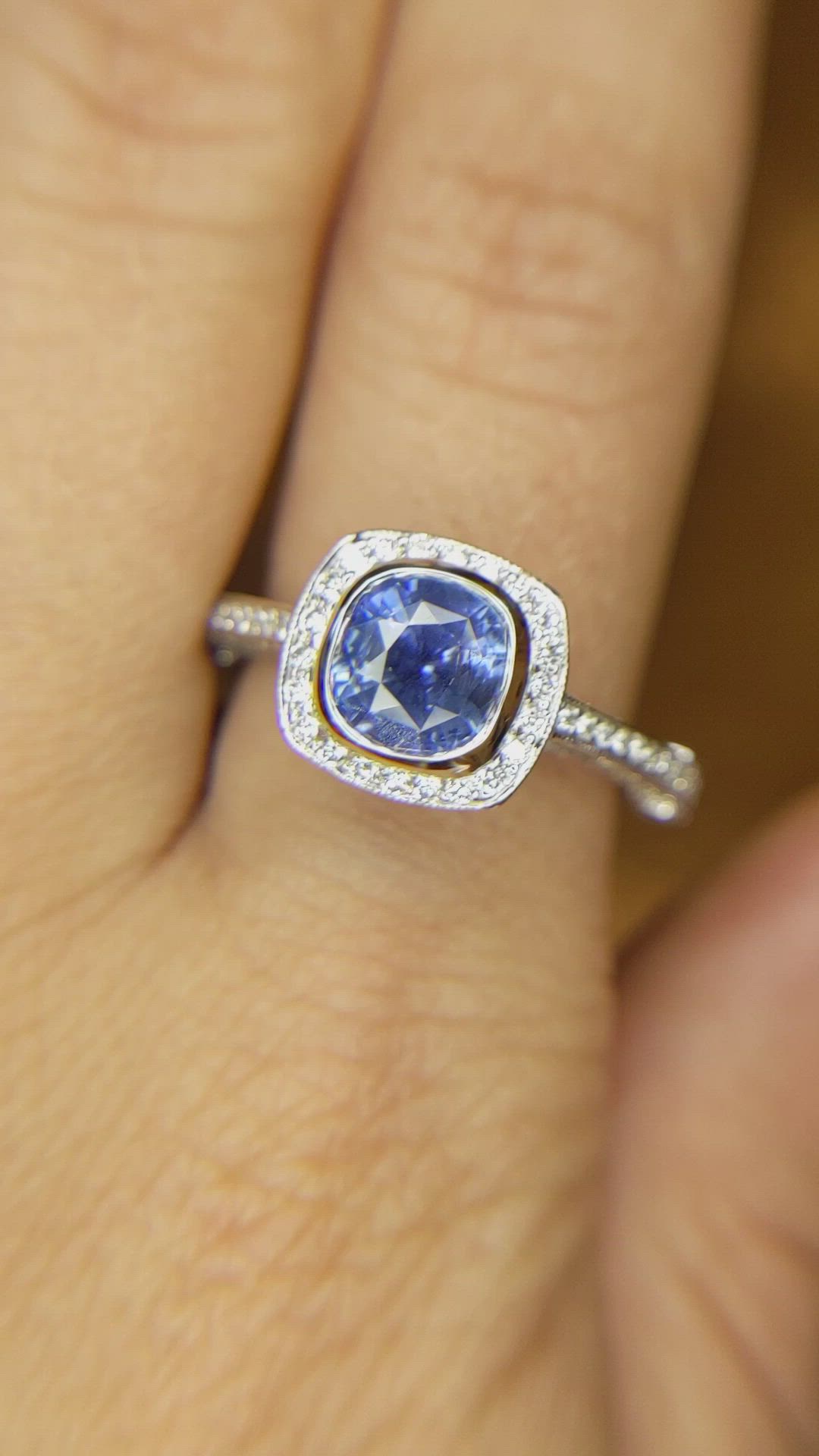 1.55 Ct. Blue Sapphire and Natural Diamond Antique Style Ring, 14K White Gold Size Video