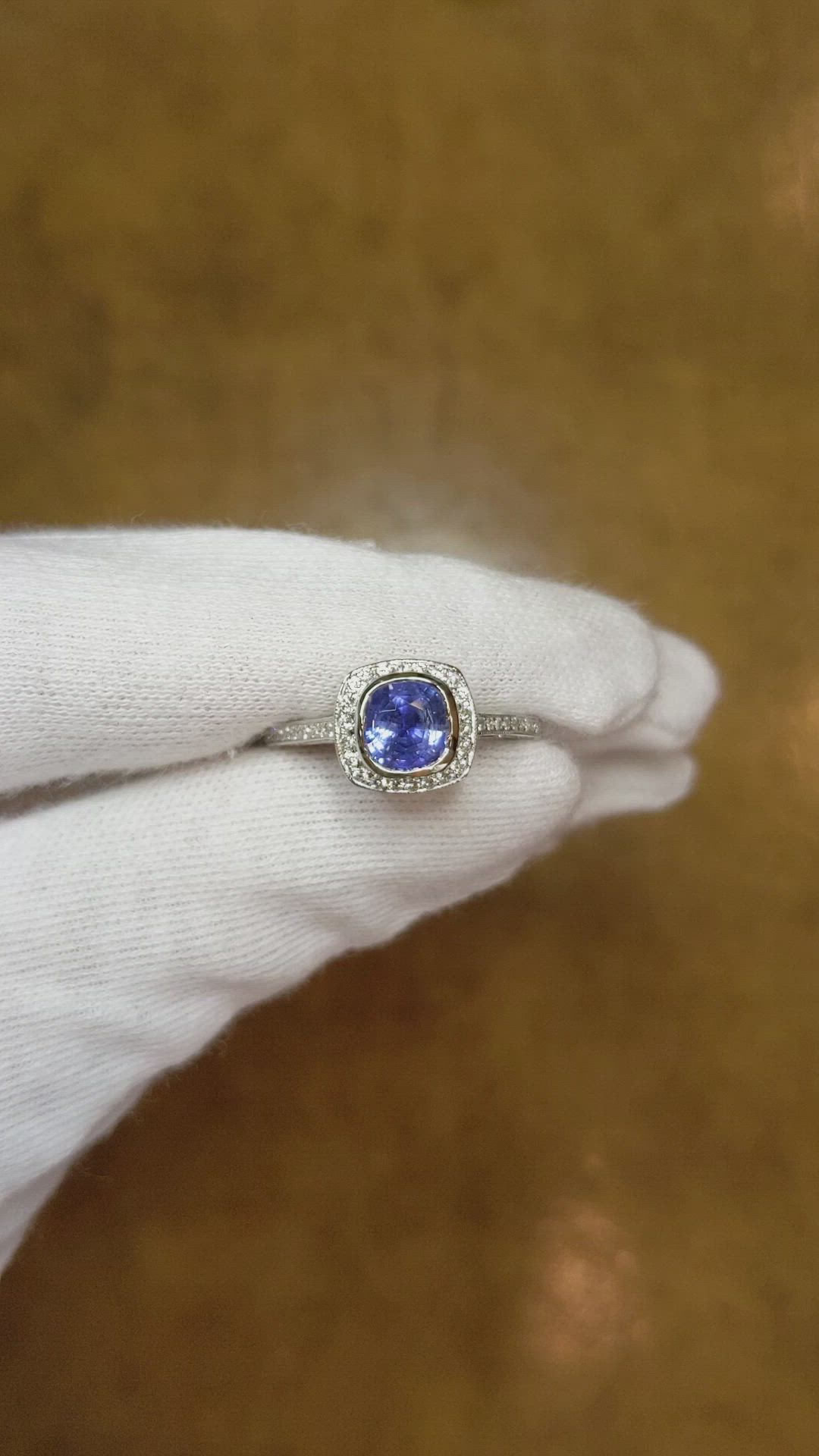1.55 Ct. Blue Sapphire and Natural Diamond Antique Style Ring, 14K White Gold Size Video