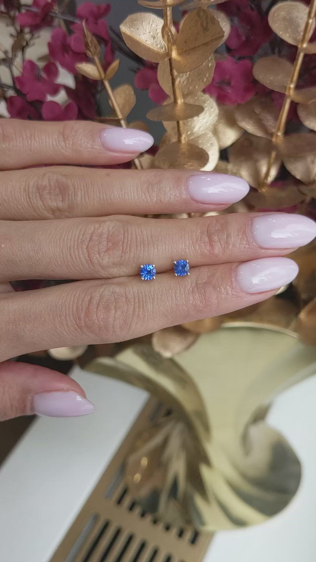 0.65&nbsp;Ct.Tw.Total Carat Weight Blue Sapphire Studs Earrings, 14K White Gold Size Video