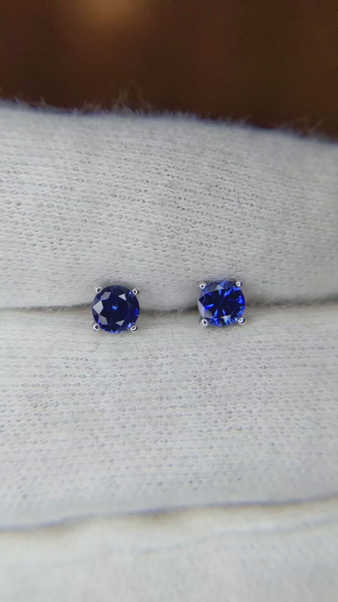 0.65 Ct.Tw. Blue Sapphire Studs Earrings, 14K White Gold Size Video